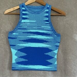 Zig Zag Blue Sleeveless Cropped Sweater Top Vest